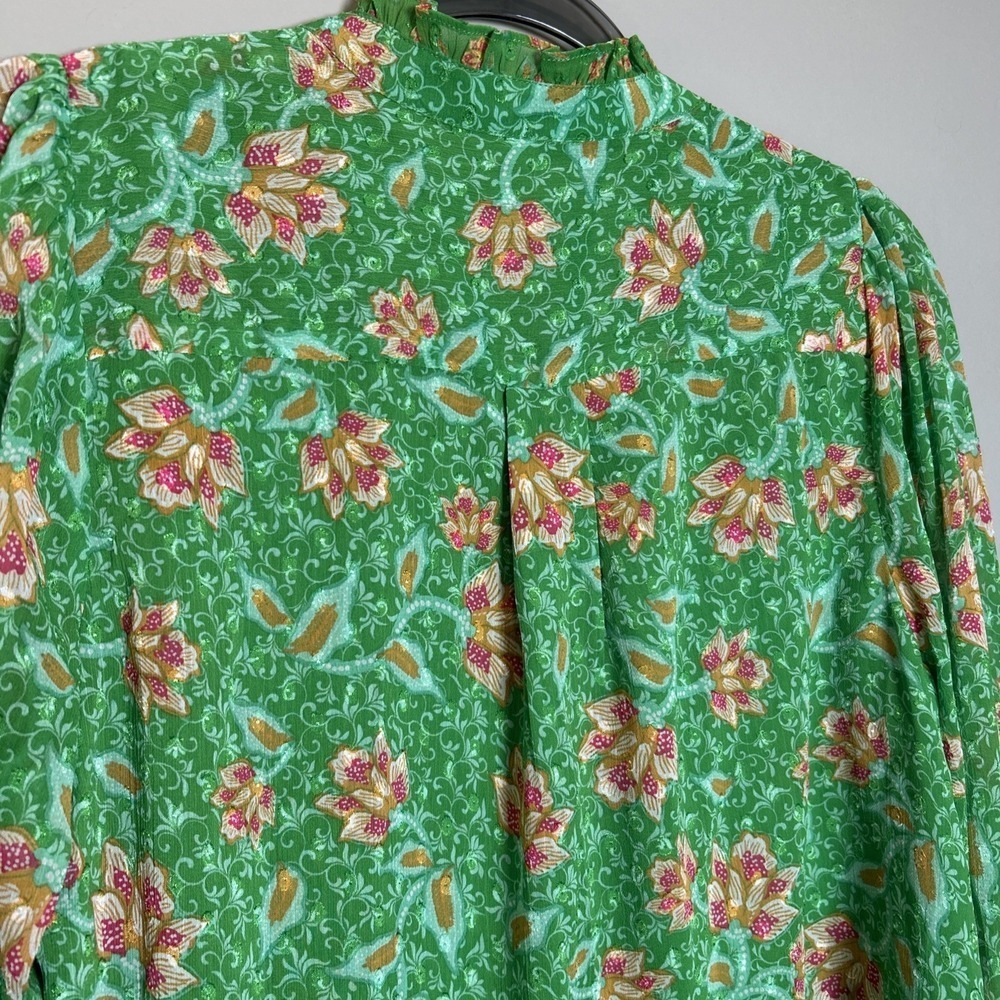 Joie Blouse Top Womens M Green Floral Pullover Peasant Cottagecore Boho Prairie - Picture 12 of 12